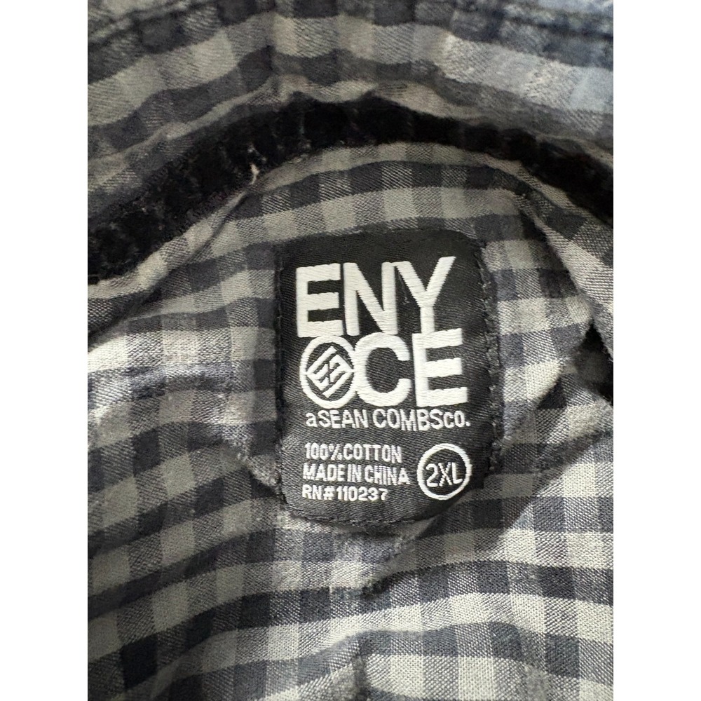 Enyce Mens 2XL Button Up Short Sleeve Gingham‎ Black White Plaid - Picture 6 of 7